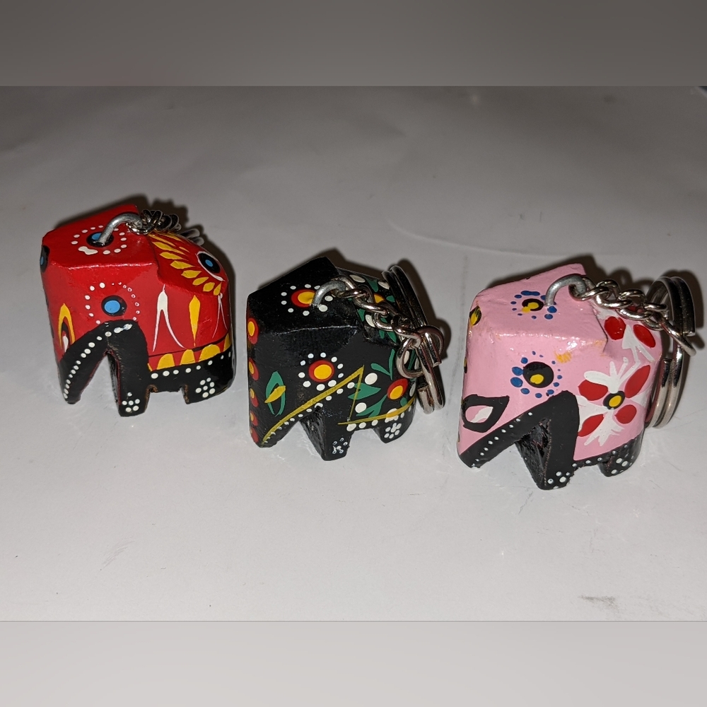 Sri Lankan Elephant Key Chain Wooden Traditional Hand Made Hand Painted.